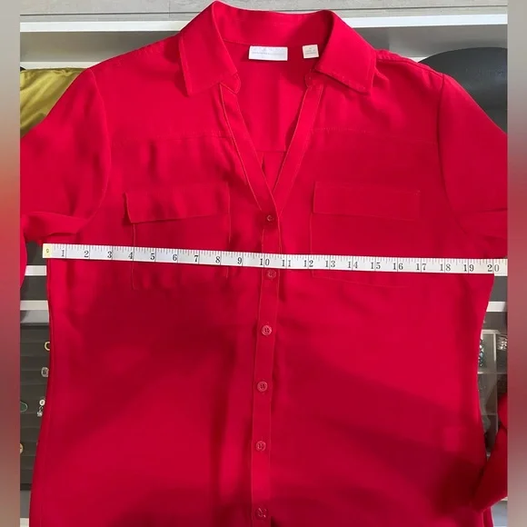 New York & Company Red Button Down Shirt Notched Collar - Picture 6 of 8